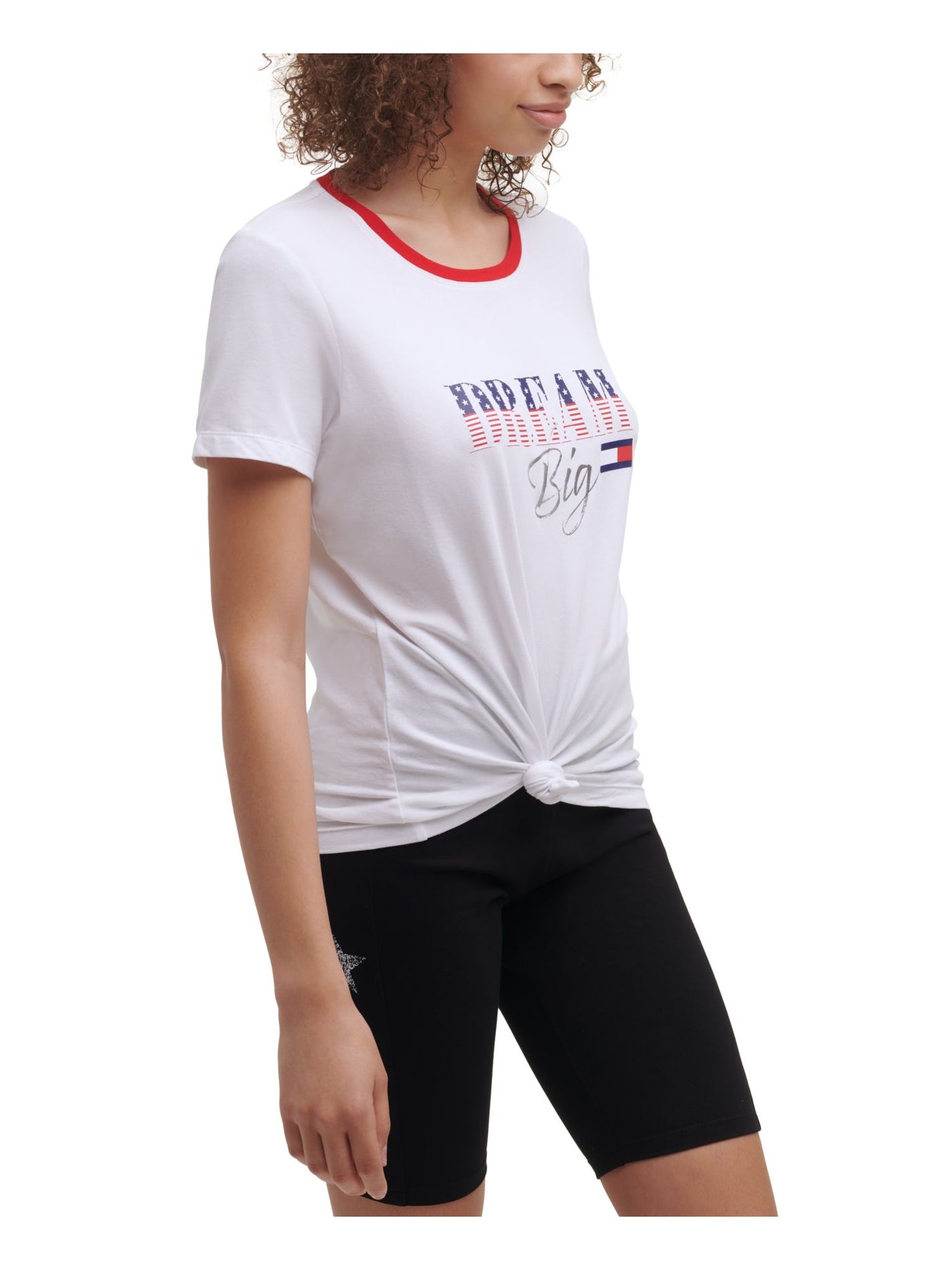 TOMMY HILFIGER SPORT Womens White Cotton Blend Graphic Short Sleeve Crew Neck T-Shirt XS