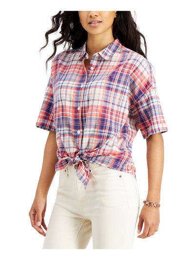 TOMMY HILFIGER Womens Short Sleeve Collared Button Up Top