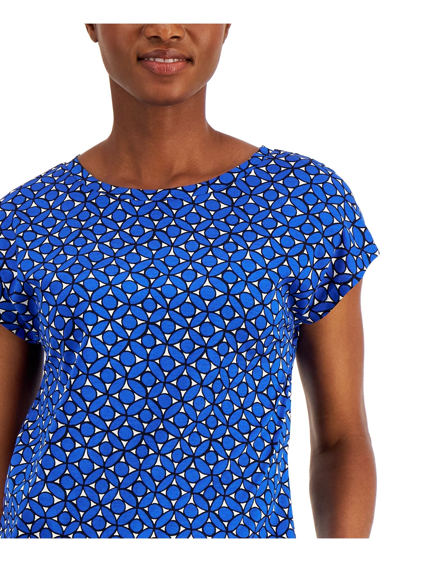 WEEKEND Womens Blue Stretch Printed Short Sleeve Round Neck Top XXL