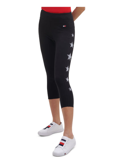 TOMMY HILFIGER Womens Black Stretch Pocketed Cropped Wide Stretch Waistband Active Wear High Waist Leggings S