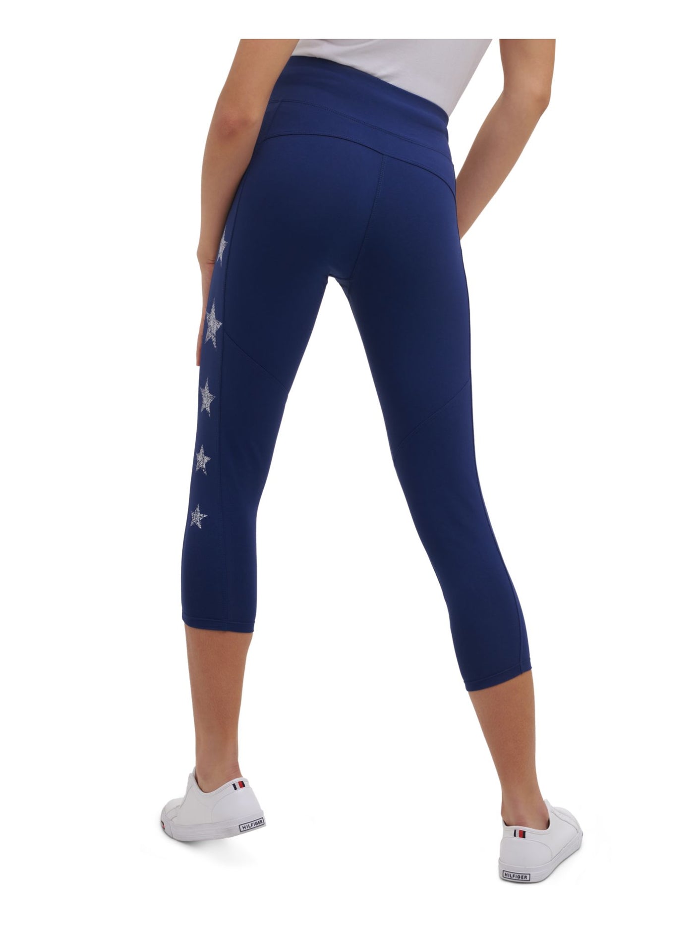 TOMMY HILFIGER SPORT Womens Blue Stretch Printed Active Wear High Waist Leggings S