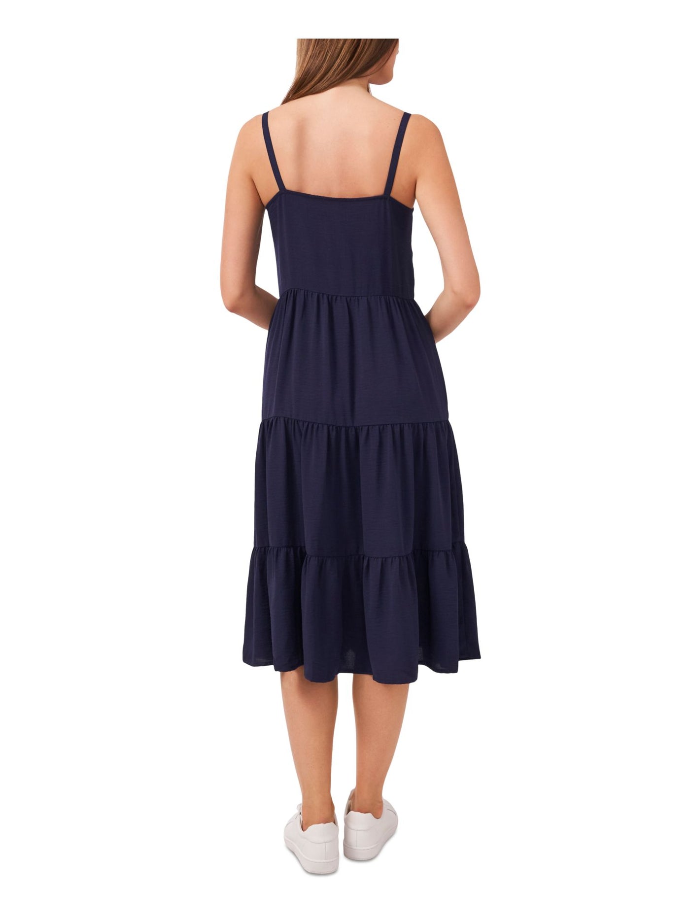 RILEY&RAE Womens Navy Sleeveless V Neck Midi Party Ruffled Dress 10