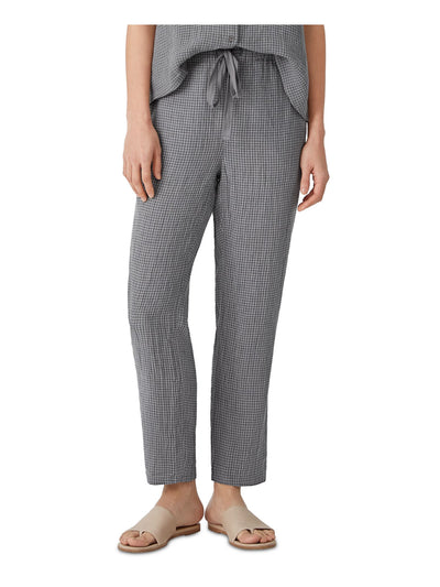 EILEEN FISHER Womens Gray Pocketed Tie Ankle Crop Drawstring Check Straight leg Pants XXS