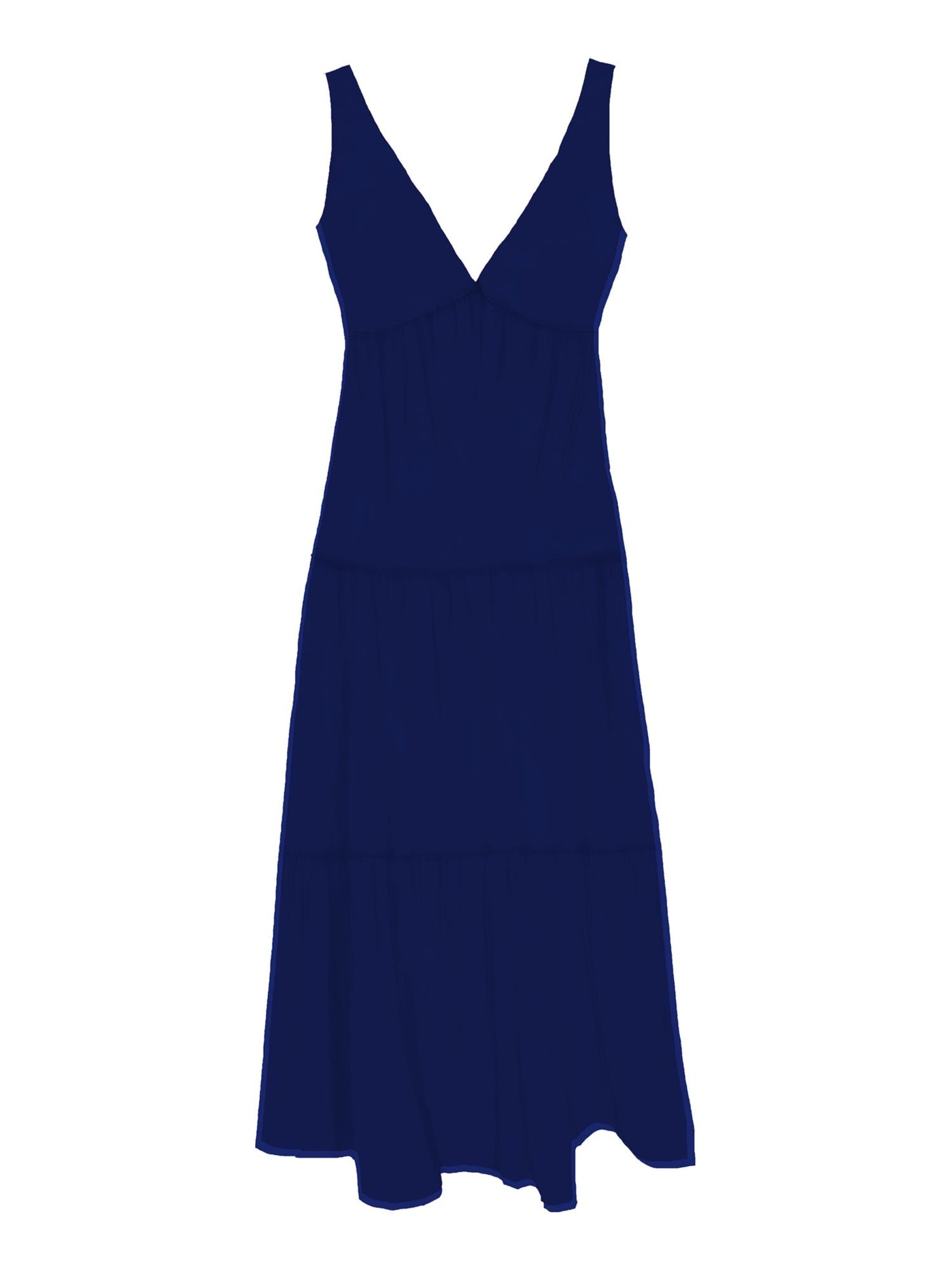 TAYLOR Womens Navy Smocked Sheer Pullover Tiered Lined Sleeveless V Neck Midi Fit + Flare Dress Petites 6P