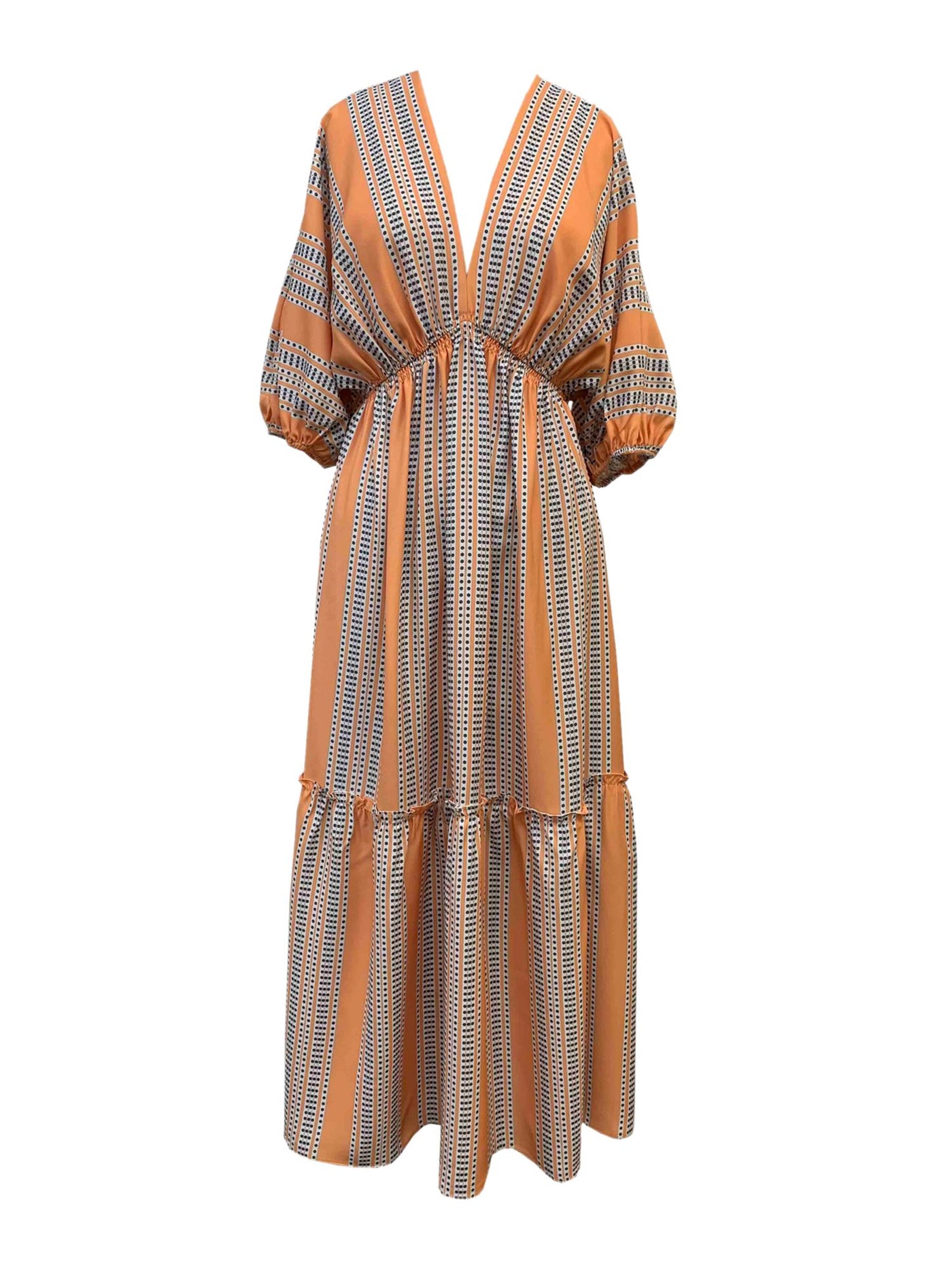 TAYLOR Womens Ruffled Smocked Pullover Styling Pouf Sleeve V Neck Full-Length Empire Waist Dress