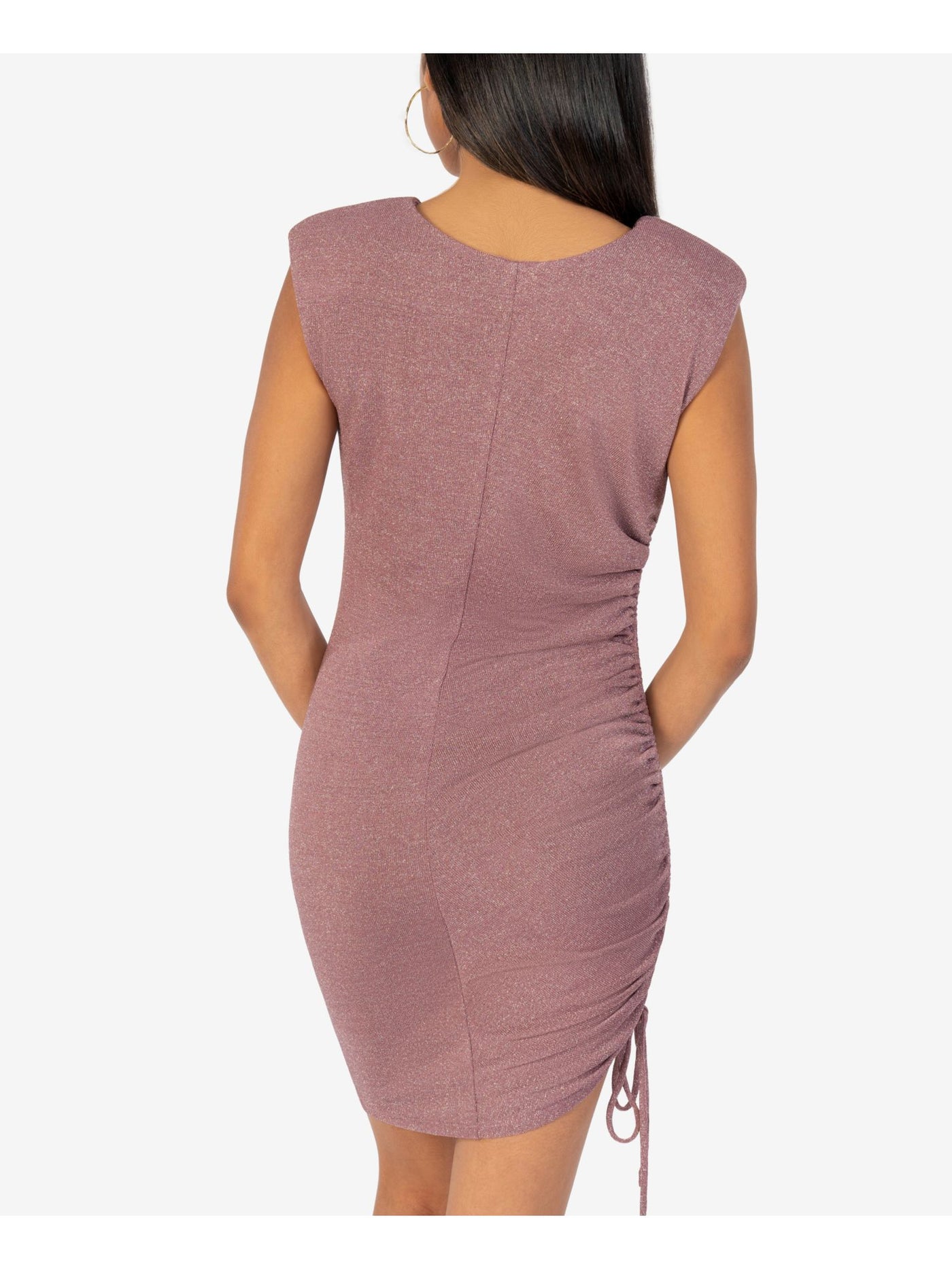 SPEECHLESS Womens Purple Knit Metallic Tie Side-Ruched Sleeveless Round Neck Short Cocktail Body Con Dress L