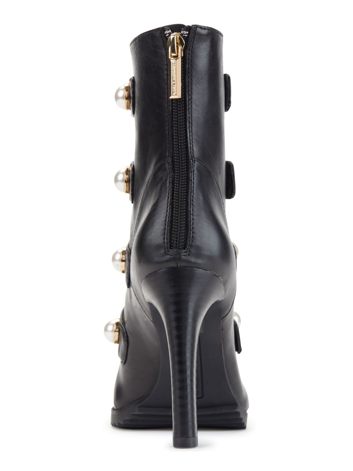 KARL LAGERFELD Womens Black Embellished Adjustable Strap Brayden Open Toe Stiletto Zip-Up Leather Booties 5 M