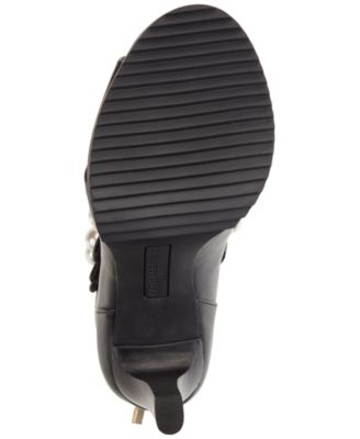 KARL LAGERFELD Womens Black Embellished Adjustable Strap Brayden Open Toe Stiletto Zip-Up Leather Booties M