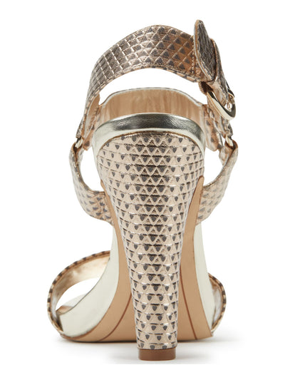KARL LAGERFELD PARIS Womens Gold Geometric O'ring Metallic Ankle Strap Padded Cieone Open Toe Block Heel Buckle Leather Dress Heeled Sandal 8.5 M