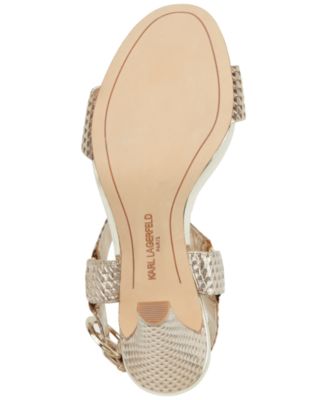 KARL LAGERFELD PARIS Womens Gold Geometric O'ring Metallic Ankle Strap Padded Cieone Open Toe Block Heel Buckle Leather Dress Heeled M