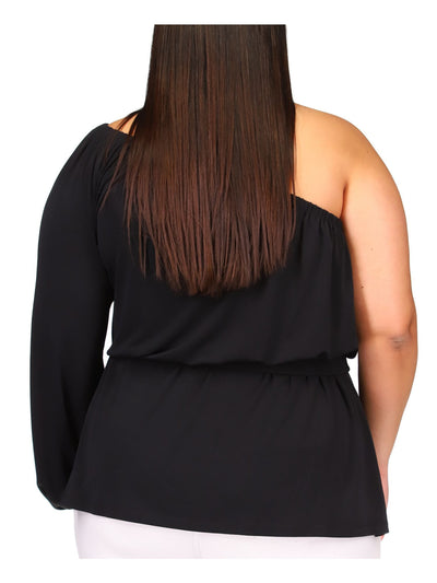 MICHAEL MICHAEL KORS Womens Black Long Sleeve Asymmetrical Neckline Tunic Top Plus 2X