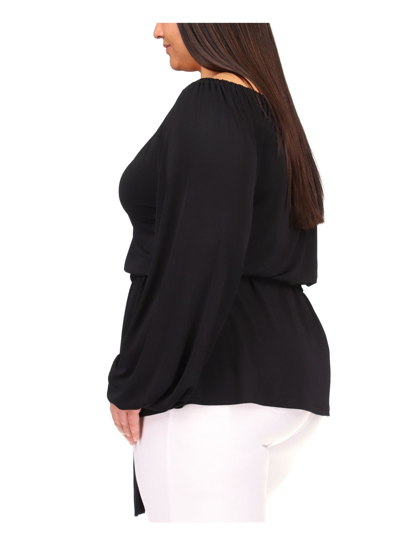 MICHAEL MICHAEL KORS Womens Black Long Sleeve Asymmetrical Neckline Tunic Top Plus 3X