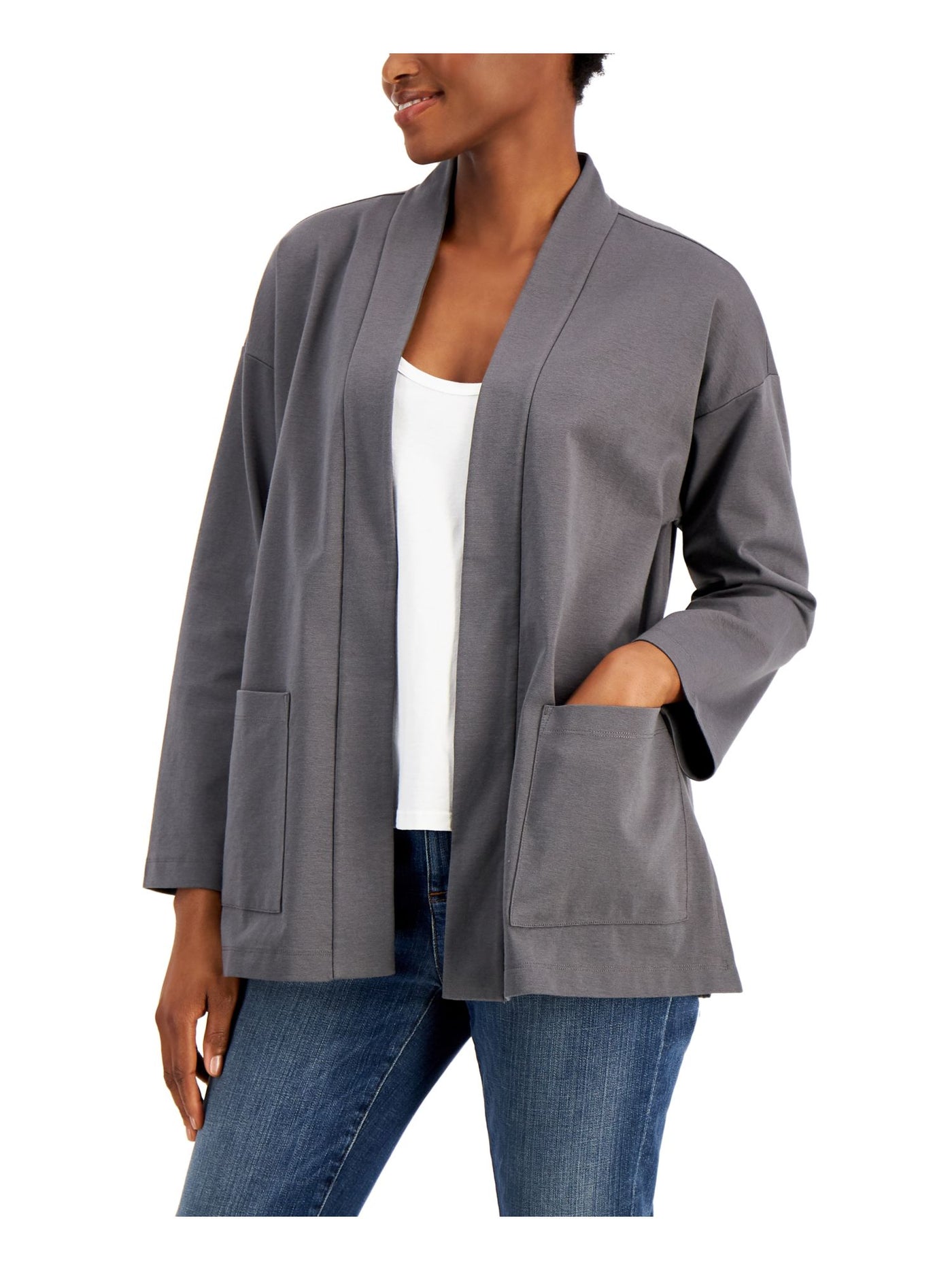 EILEEN FISHER Womens Gray Open Cardigan Top Petites PS \ PP