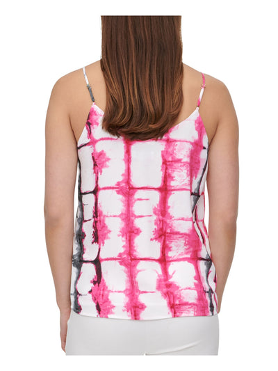 CALVIN KLEIN Womens White Tie Dye Spaghetti Strap V Neck Cami Top XS