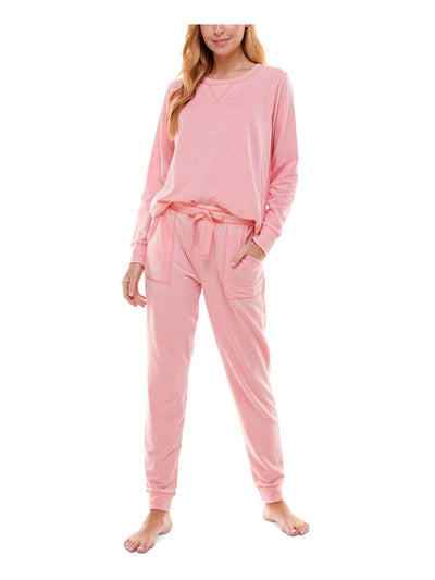 ROUDELAIN Womens Pink Top Drawstring Long Sleeve Lounge Pants Pajamas M