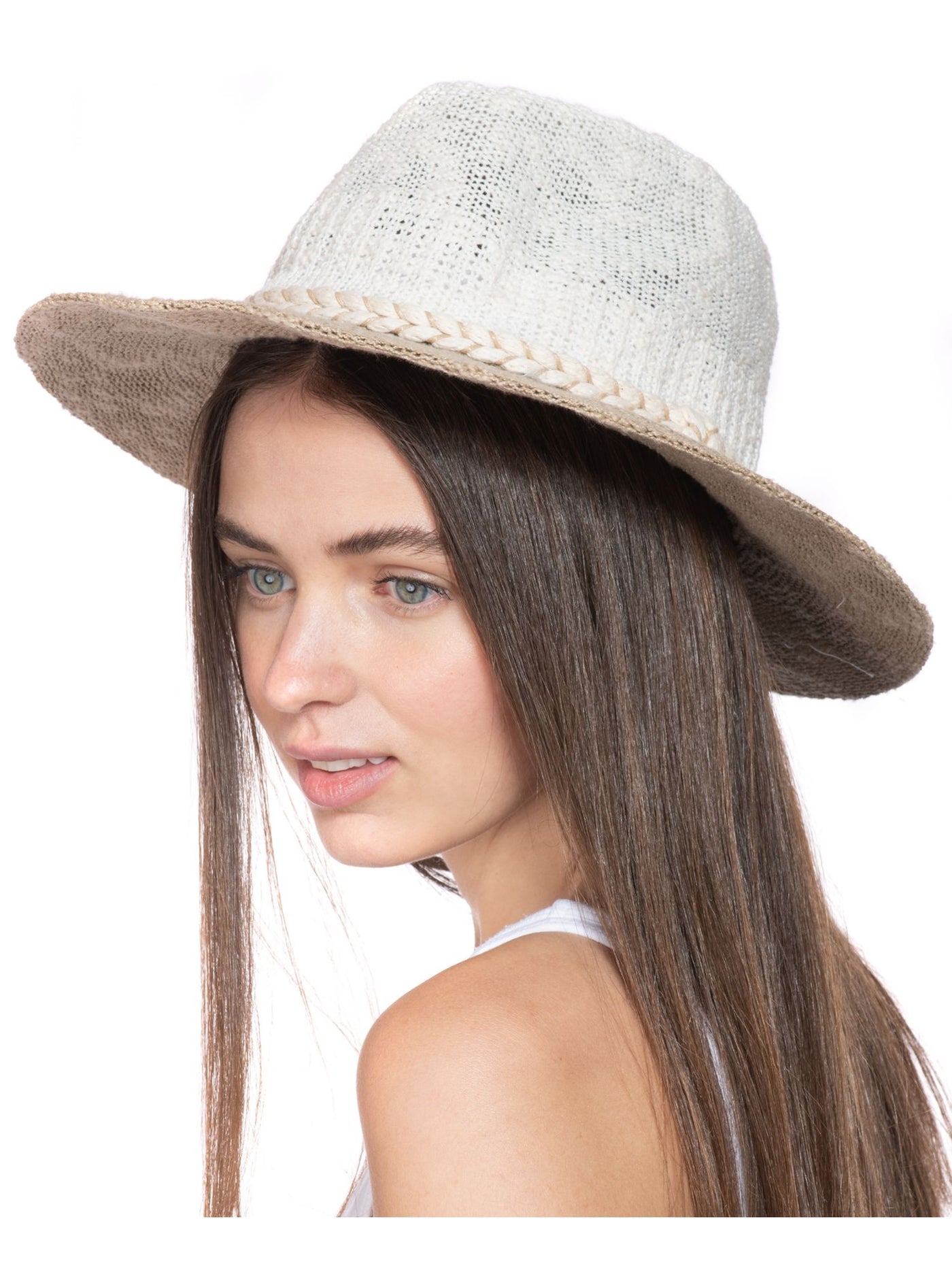 INC Womens White Color Block Braid Detail Elastic Packable Adjustable Panama Hat