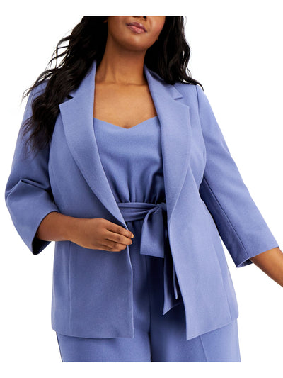 BAR III Womens Blue Stretch Pocketed Textured Darted Shoulder Pads Long Sleeve Collared Formal Blazer Jacket Plus 3X