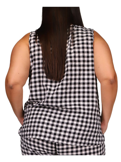 MICHAEL MICHAEL KORS Womens Black Gingham Sleeveless V Neck Tank Top Plus 2X