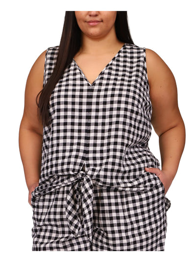 MICHAEL MICHAEL KORS Womens Black Gingham Sleeveless V Neck Tank Top Plus 2X