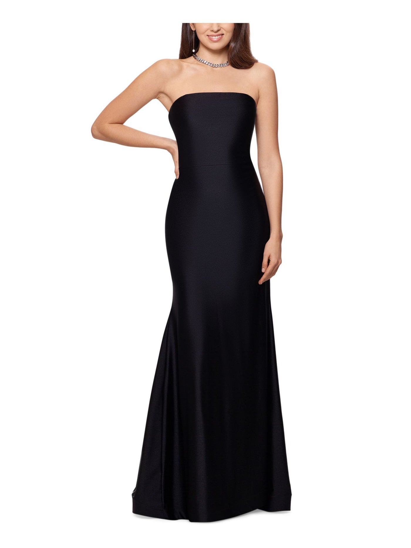XSCAPE Womens Stretch Zippered Sateen Fabric Lined Sleeveless Strapless Full-Length Formal Gown Dress
