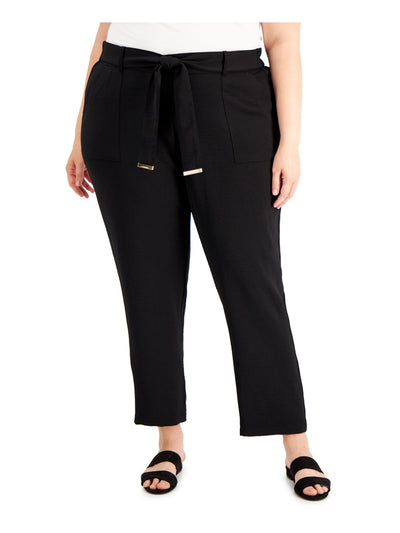 CALVIN KLEIN Womens Pocketed Belted Wear To Work Straight leg Pants