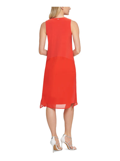 DKNY Womens Orange Stretch Slitted Pullover Styling Sleeveless Scoop Neck Midi Trapeze Dress M