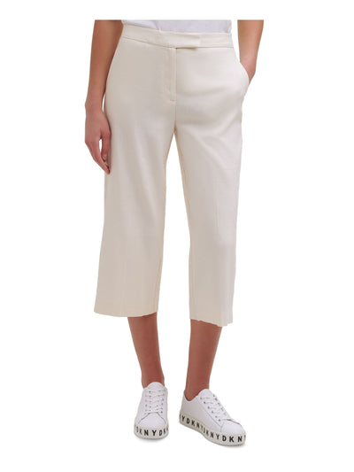 DKNY Womens Ivory Stretch Pocketed Zippered Front Tab Cropped Pants 8