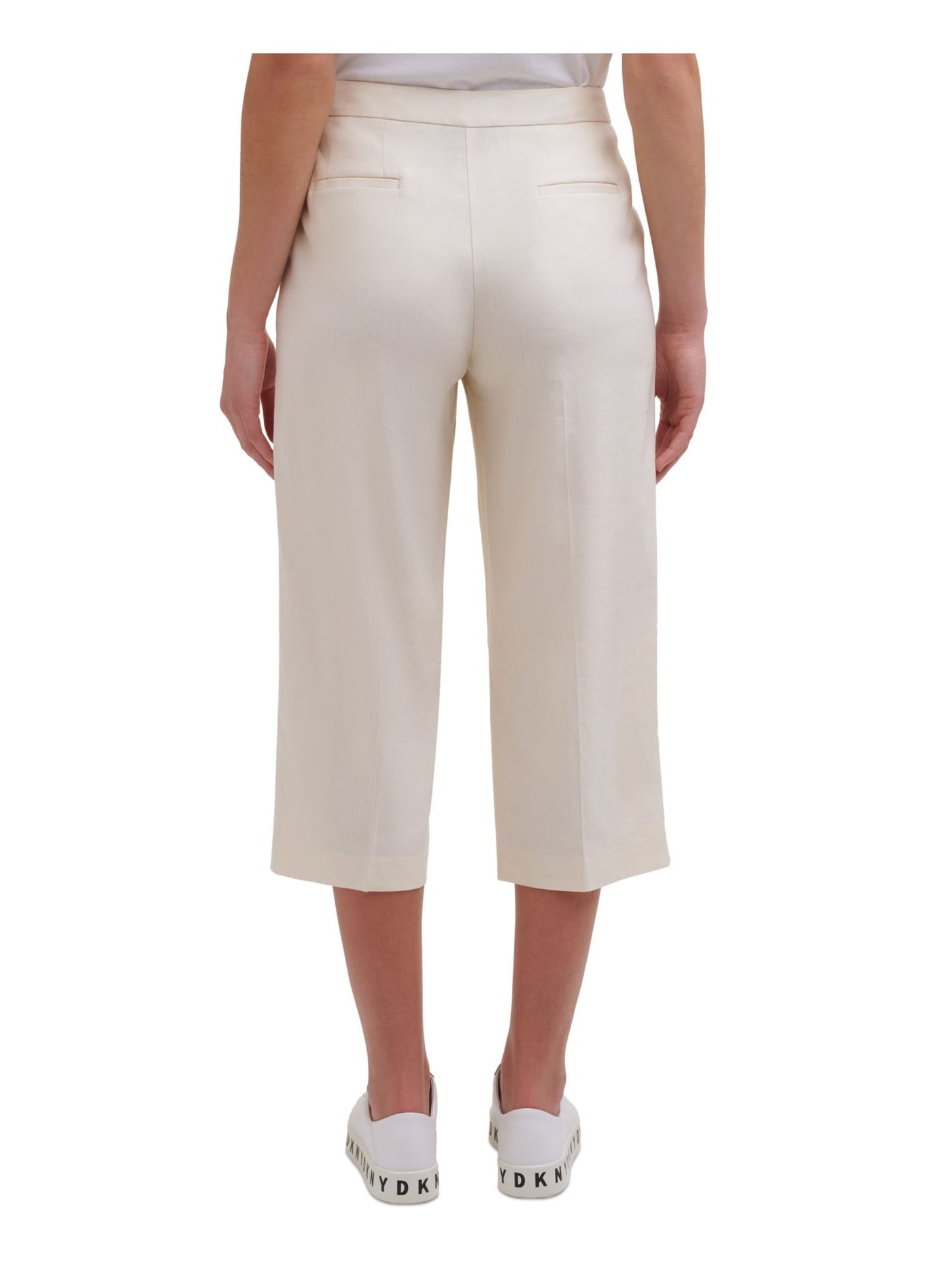 DKNY Womens Ivory Stretch Pocketed Zippered Front Tab Cropped Pants 6