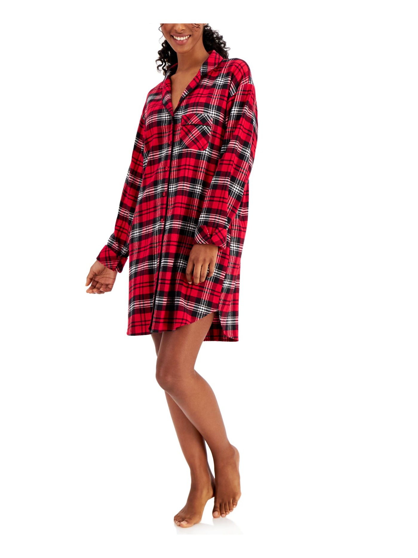 CHARTER CLUB Intimates Red Notched Collar Pocketed Curved Hem Nightshirt Plaid Sleep Shirt Pajama Top XXL