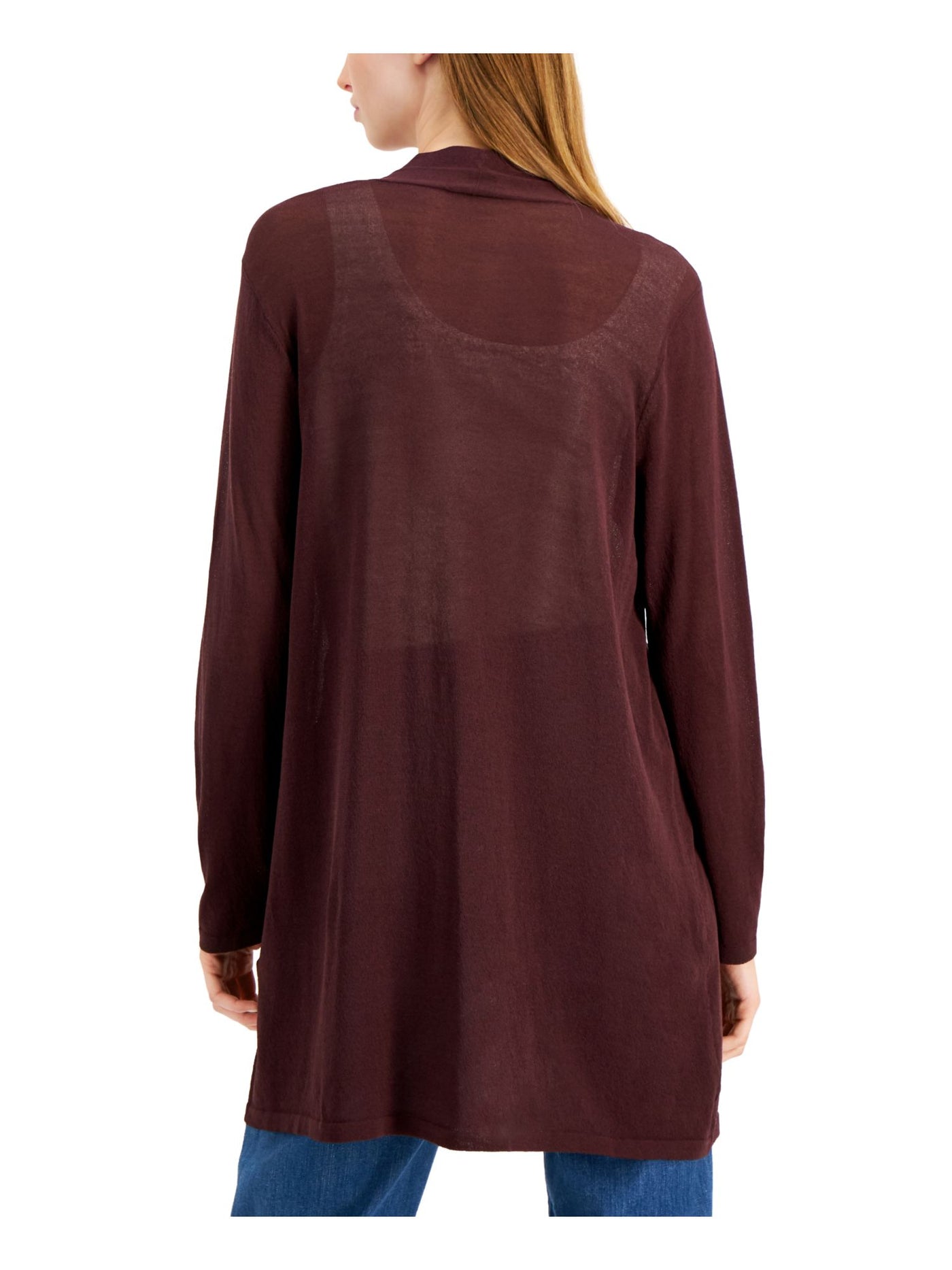 EILEEN FISHER Womens Purple Cotton Textured Sheer Long Sleeve Open Front Wear To Work Top XL