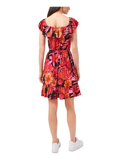 RILEY&RAE Womens Stretch Tie Ruffled Flounce Hem Flutter Sleeve Off Shoulder Above The Knee Party Fit + Flare Dress