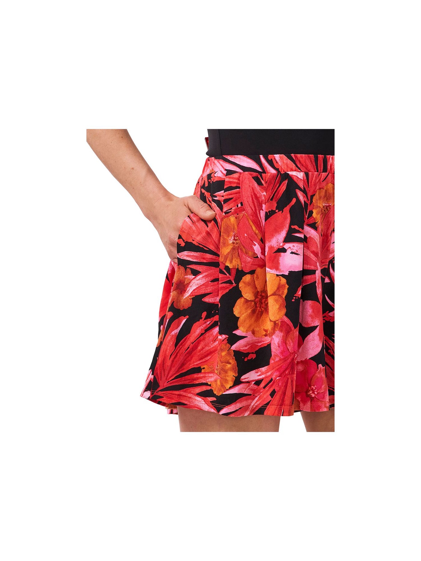 RILEY&RAE Womens Red Stretch Pocketed Pleated Floral Shorts S