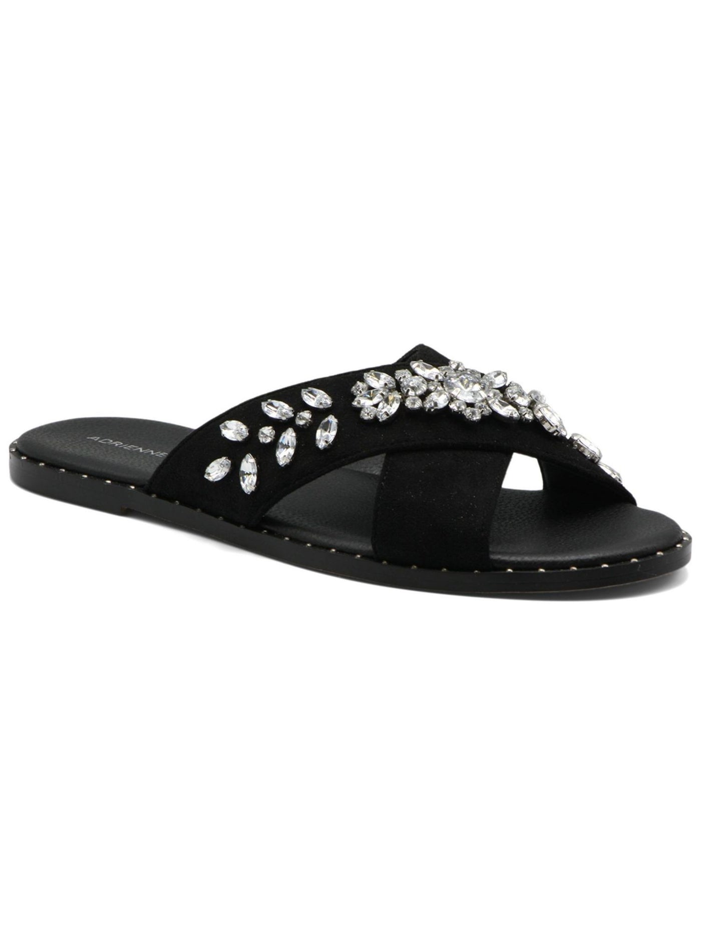 ADRIENNE VITTADINI Womens Black Shimmery Embellished Padded Faken Round Toe Slip On Slide Sandals Shoes 7 M
