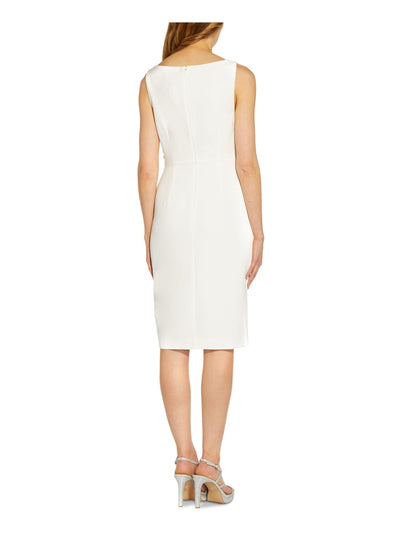 ADRIANNA PAPELL Womens White Embellished Zippered Pleated Side Slit Lined Sleeveless Sweetheart Neckline Above The Knee Party Sheath Dress 8