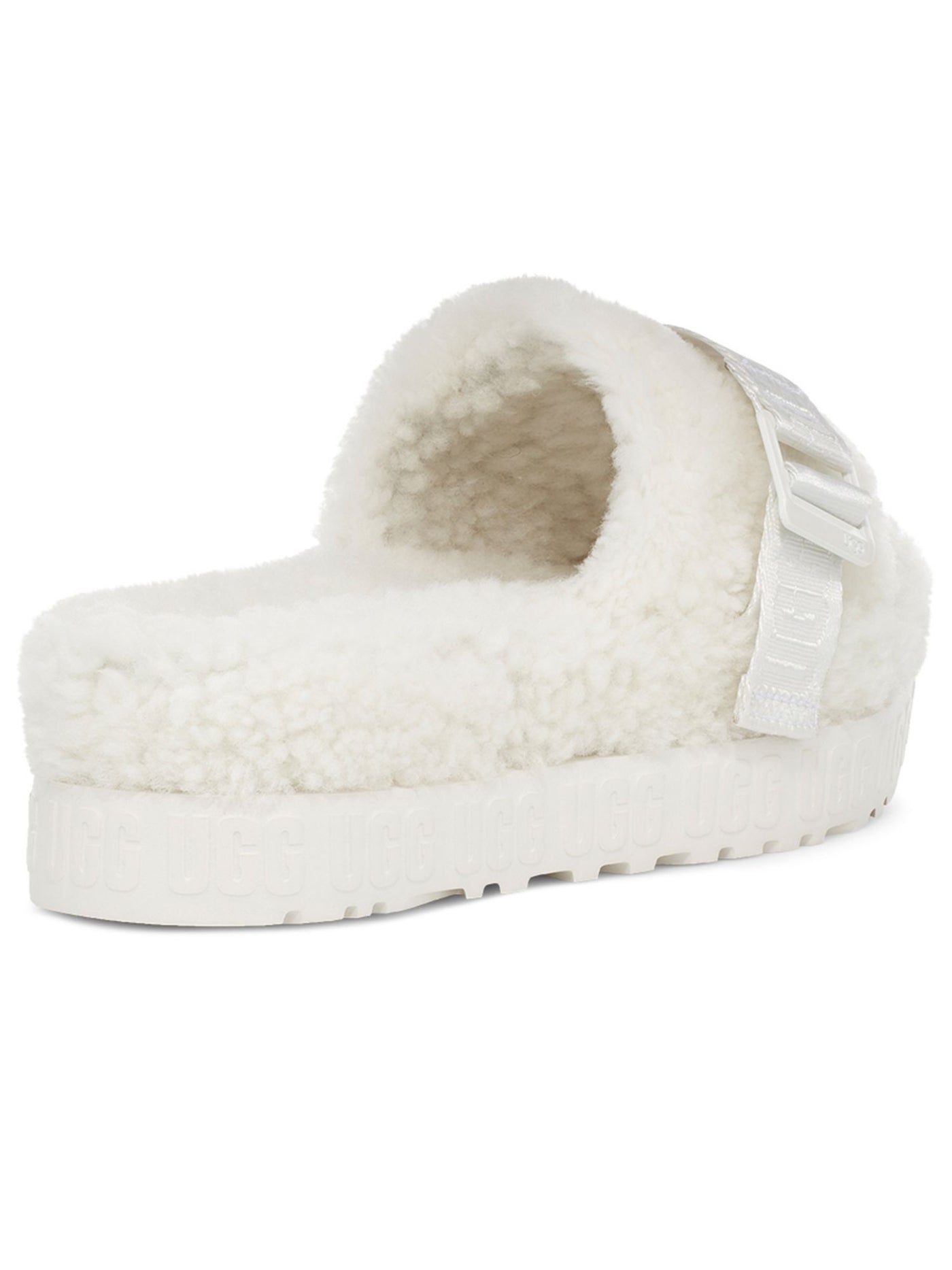 UGG Womens White Buckled Vamp Strap Comfort Fluffita Round Toe Slip On Leather Slippers Shoes 10