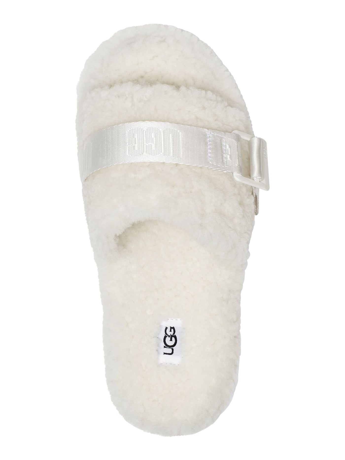 UGG Womens White Buckled Vamp Strap Comfort Fluffita Round Toe Slip On Leather Slippers Shoes 10