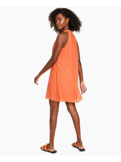 BAR III DRESSES Womens Orange Pleated Zippered Lined Sleeveless Halter Short Trapeze Dress M