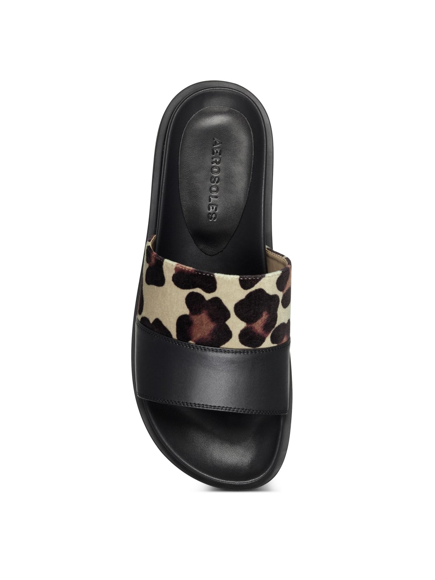 AREOSOLES MARTHA STEWART Womens Black Animal Print Louie Round Toe Slip On Slide Sandals Shoes 7 M
