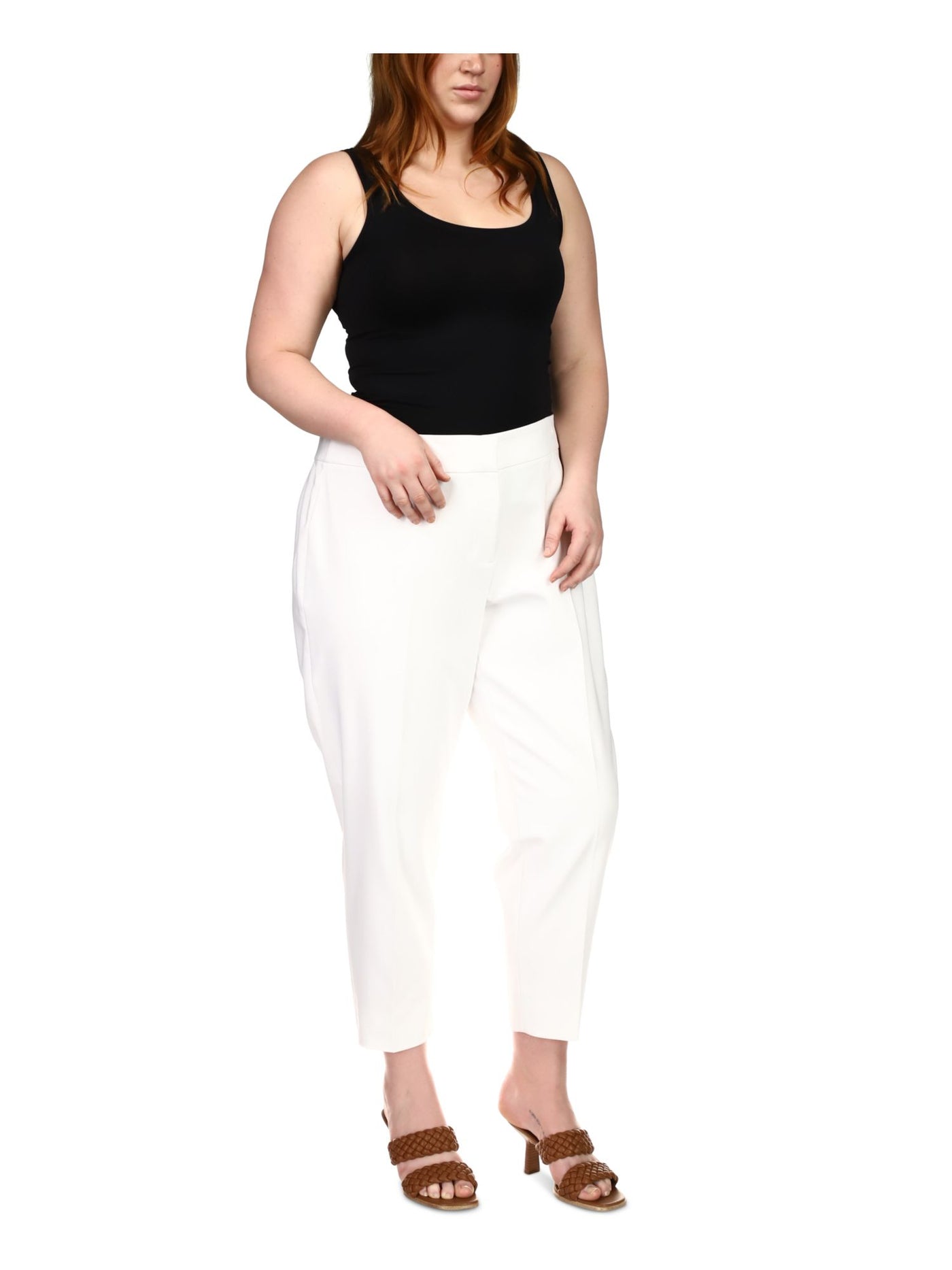 MICHAEL MICHAEL KORS Womens White Zippered Hook And Bar Closure Faux Pocket Wear To Work Capri Pants Plus 20W