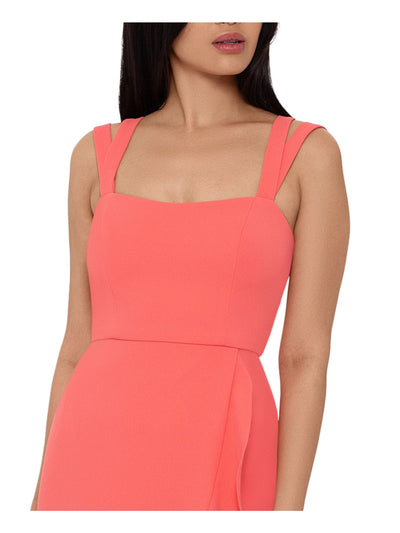 XSCAPE Womens Coral Stretch Ruffled Sleeveless Square Neck Short Party Hi-Lo Dress 6