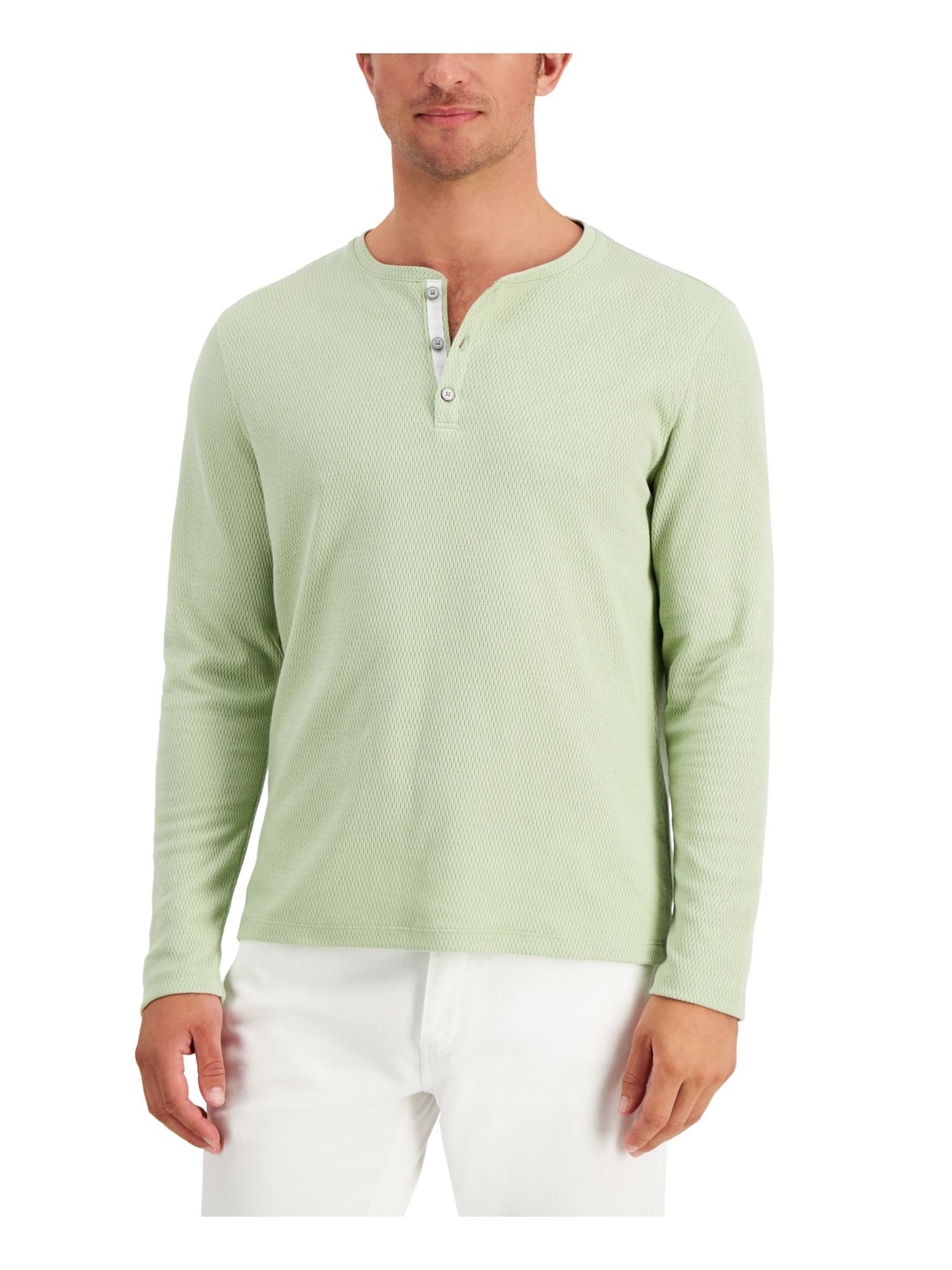 ALFANI Mens Green Long Sleeve Stretch Henley Shirt S