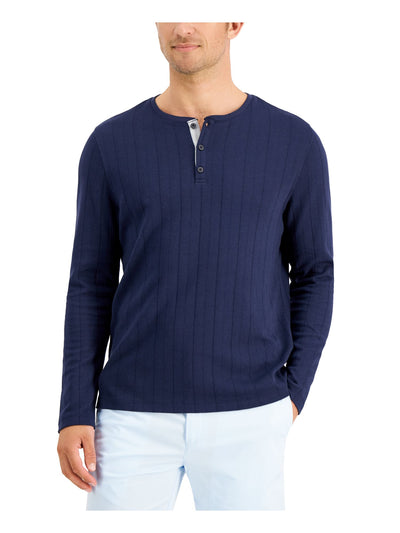 ALFANI Mens Navy Crew Neck Classic Fit Stretch Henley Shirt M