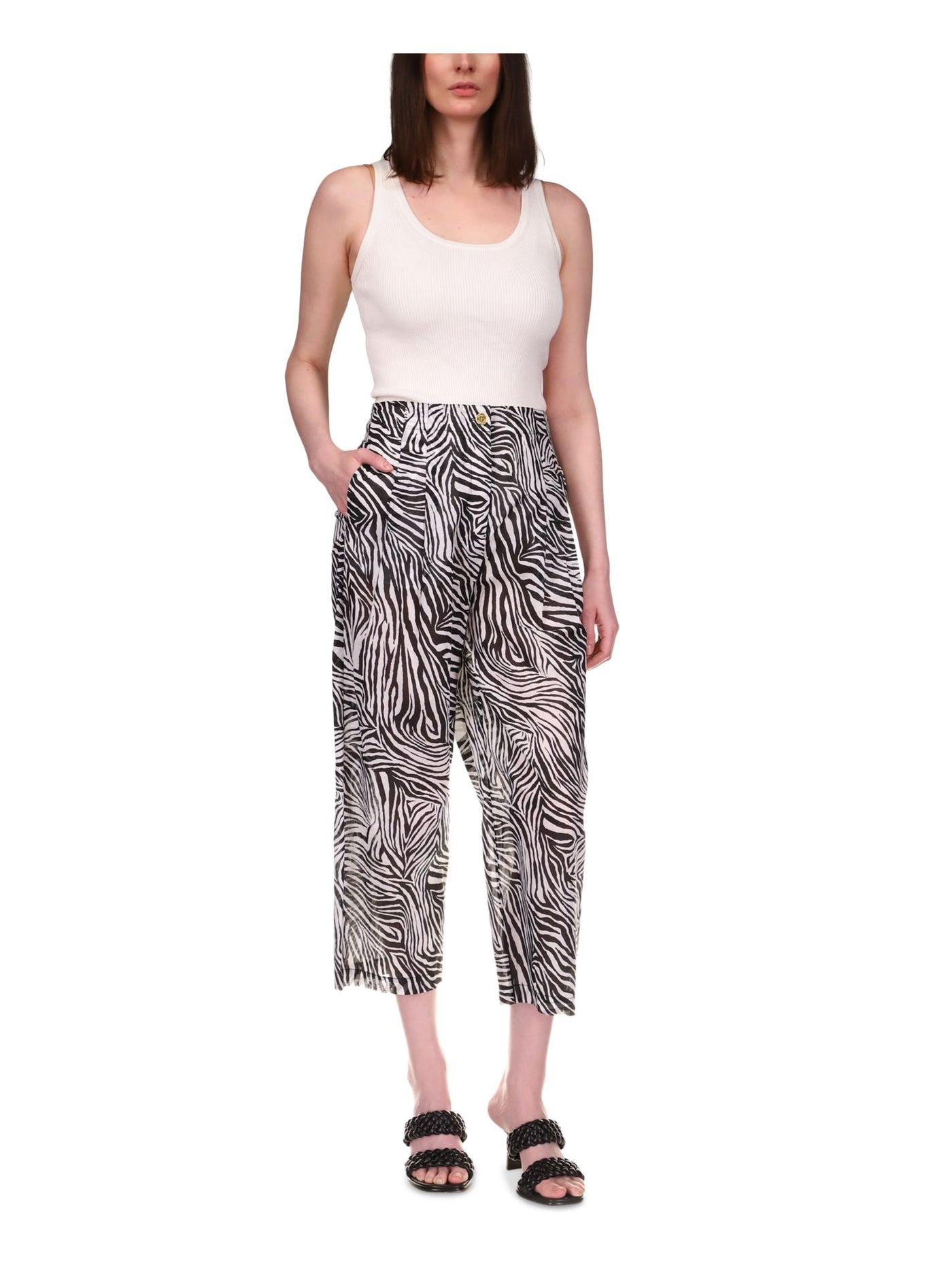 MICHAEL MICHAEL KORS Womens White Pocketed Zippered Animal Print Cropped Pants 2