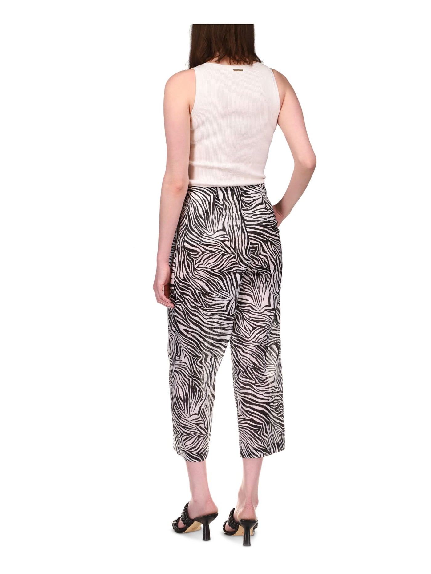 MICHAEL MICHAEL KORS Womens White Pocketed Zippered Animal Print Cropped Pants 6