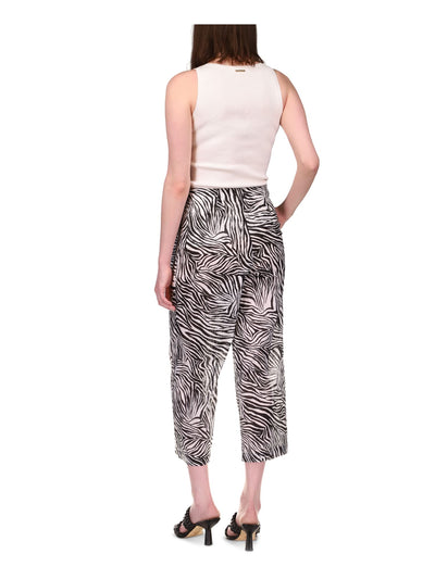 MICHAEL MICHAEL KORS Womens White Pocketed Zippered Animal Print Cropped Pants 2