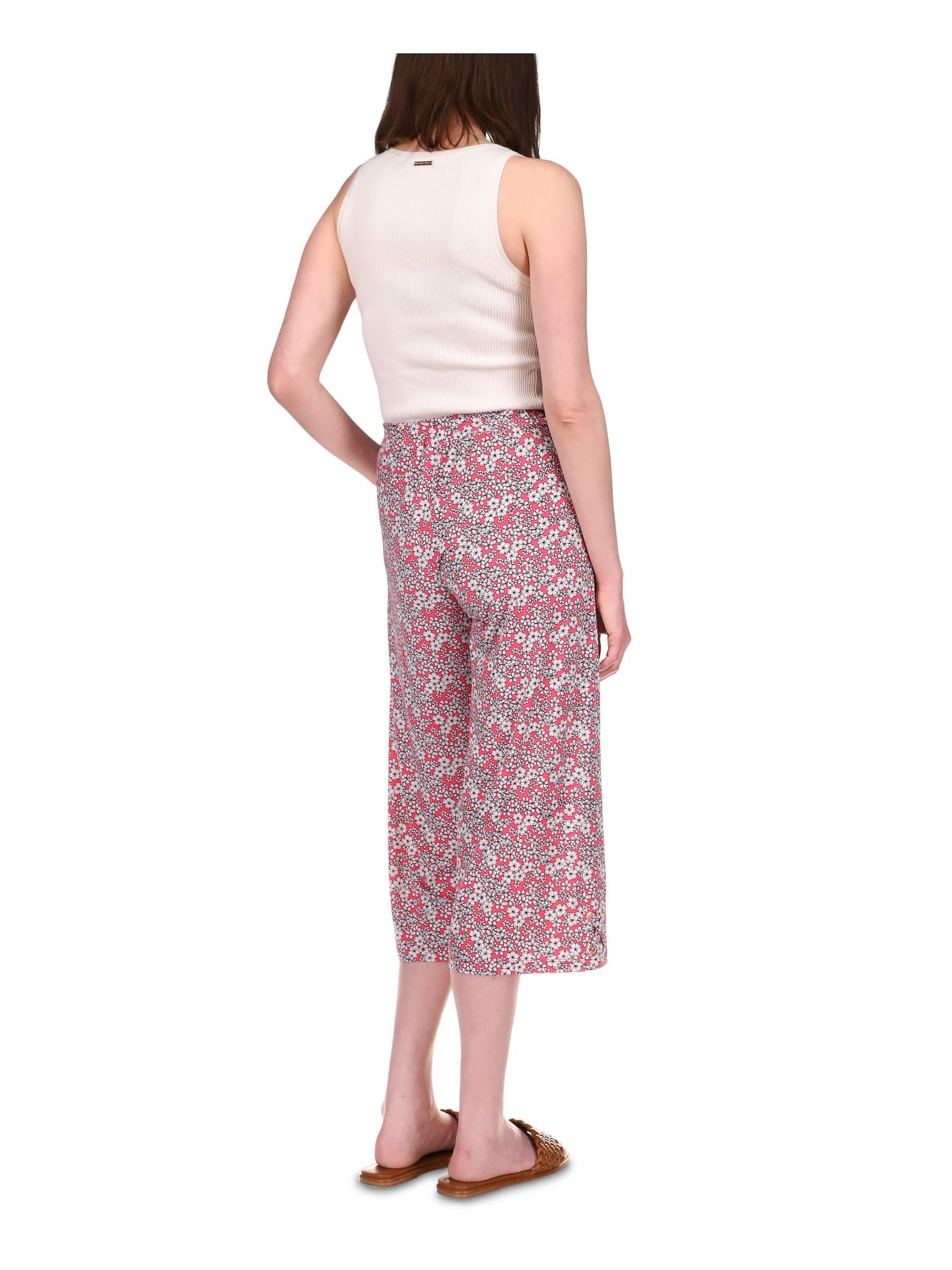MICHAEL MICHAEL KORS Womens Pink Pocketed Pull-on Grommets Straps At Hem Floral Cropped Pants S