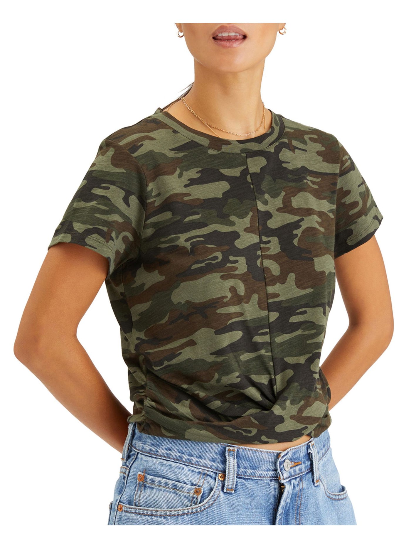 SANCTUARY Womens Twist Front Short Sleeve Crew Neck T-Shirt