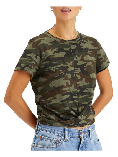 SANCTUARY Womens Green Twist Front Camouflage Short Sleeve Crew Neck T-Shirt XS