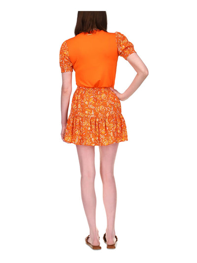 MICHAEL MICHAEL KORS Womens Orange Stretch Pleated Pull-on Unlined Tiered Printed Mini A-Line Skirt XL