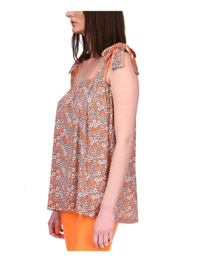 MICHAEL KORS Womens Orange Floral Sleeveless Square Neck Tank Top XXS
